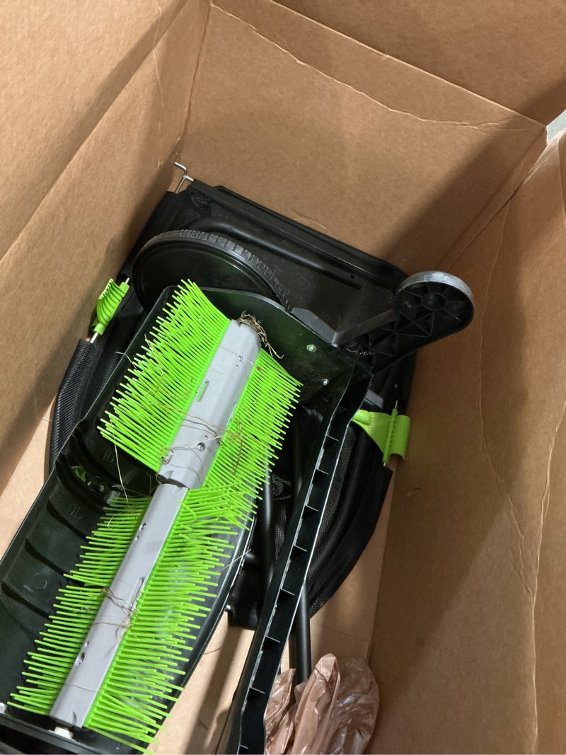 Condition photo showing As Is for Earthwise LSW70021 21-Inch Width Leaf & Grass Push Lawn Sweeper, Black