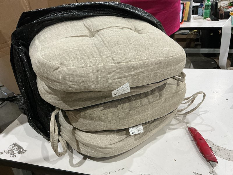 Condition photo showing Good Condition for iaseahk chair cushions, memory foam dining chair cushions, tufted indoor chair pads, set of 4, 16.5' x 16.5' x 3.5', beige beige pack of 4