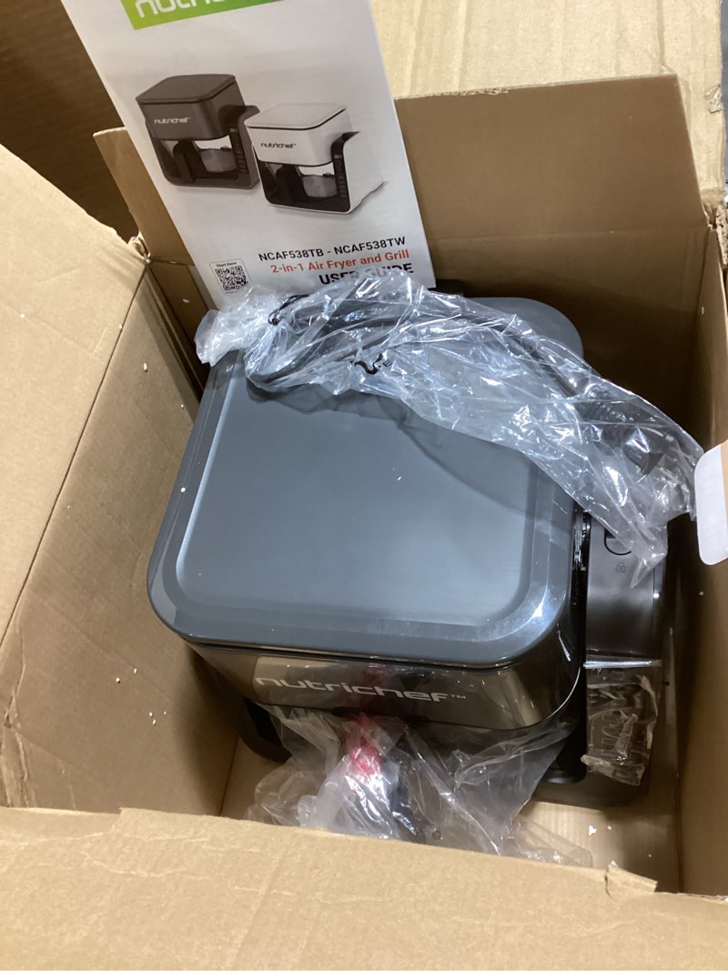 Condition photo showing New/Like New for NutriChef 4 QT Air Fryer & Grill | 7-1 Preset Cook Modes | Transparent Fry Bowl for Best Cooking Results | Cook Shrimp, Steak, Fries, Wings & More | 4 QT Glass Air Fryer & 1.2 QT Grill | Black
