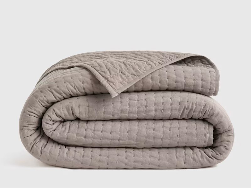 quince european linen cotton stitch quilt king /cal king color stone 