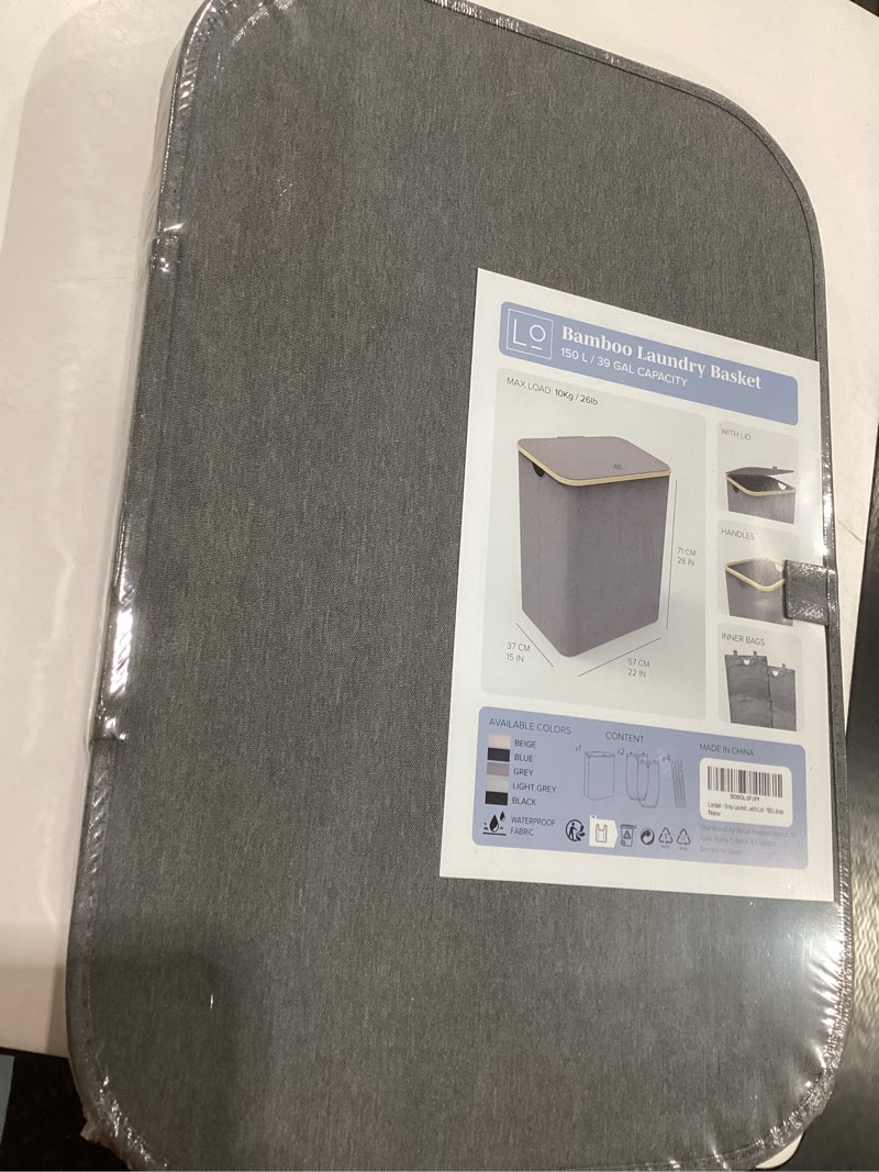 Condition photo showing New/Like New for lonbet laundry basket with lid, made from breathable fabric | aesthetic clothes hampers for laundry with side handles & sturdy bamboo frame (40 gallons - double, gray) gray 40 gallons - double