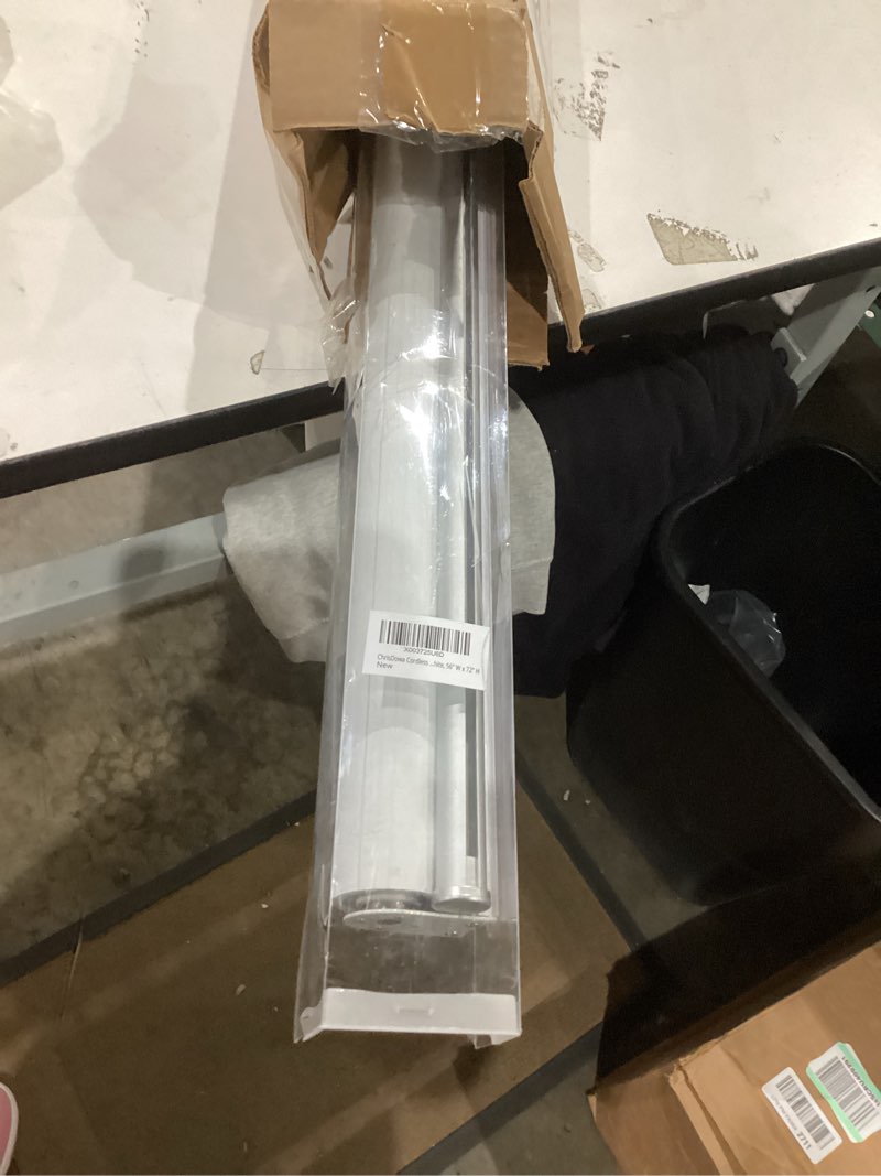 Condition photo showing Good Condition for chrisdowa cordless 100% blackout roller shade, with striped jacquard, thermal insulated, uv protection fabric, total blackout blinds for window, french doors, home and office. white, 56" w x 72" h 56"w x 72"h white