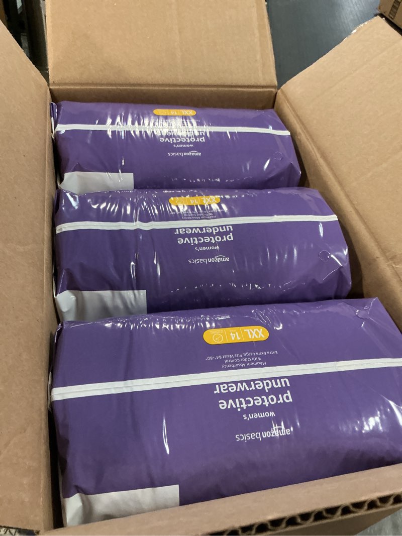 Condition photo showing New/Like New for Amazon Basics Incontinence Underwear for Women, Protective, Disposable, Postpartum, Maximum Absorbency, XX-Large, Lavender, 42 Count (3 Packs of 14) XX-Large 42.0