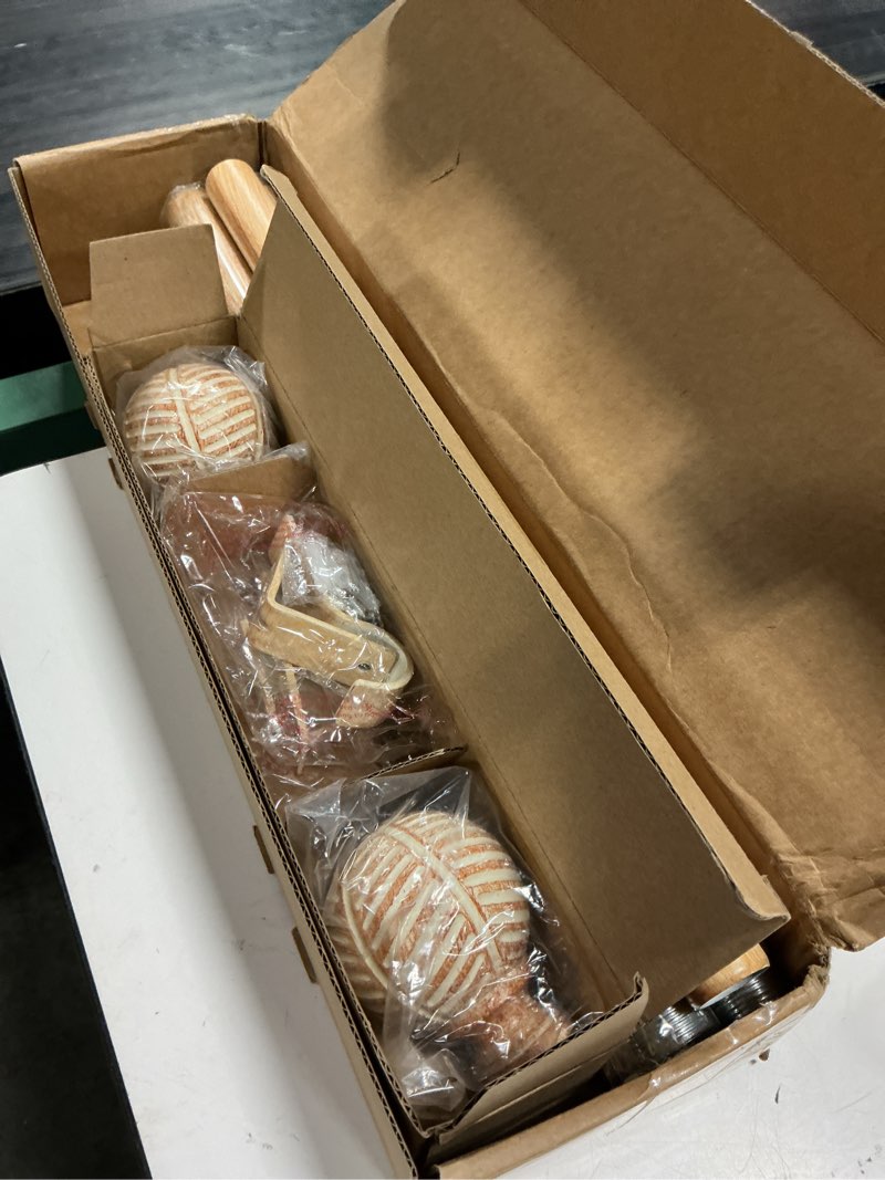 Condition photo showing Good Condition for zeerobee wood curtain rods for windows 32 to 72, 1 inch heavy duty drapery rods with imitation wood grain leaf pattern finials, indoor/outdoor modern curtain pole, 32"-72", coffee brown 32"-72" coffee brown