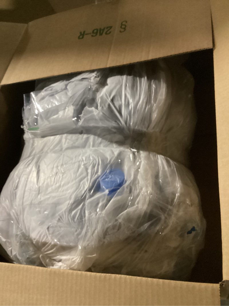 Condition photo showing As Is for Queen's House Light Blue Farmhouse Ruffled King Size Comforter Set,Lightweight Microfiber Inner Fill Fluffy Boho Chic Bedding Comforter,Ultra Soft Microfiber Inner Fill Bedding King Light Blue