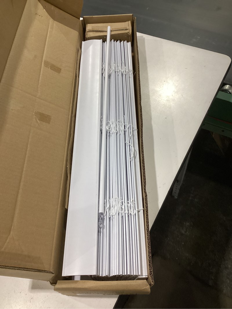 Condition photo showing Good Condition for 2 inch cordless room darkening faux wood blind - 27" w x 64" l - white, over 1,000 custom sizes starting at 18.97, inside or outside mount, venetian shades for interior windows by lumino 27"w x 64"h white