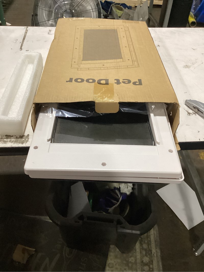 Condition photo showing New/Like New for never rust plastic dog door, large doggy door, doggie door for easy install in interior and exterior doors or wall, double magnetic flaps, closing panel, pet door for pet up to 100lb (large)