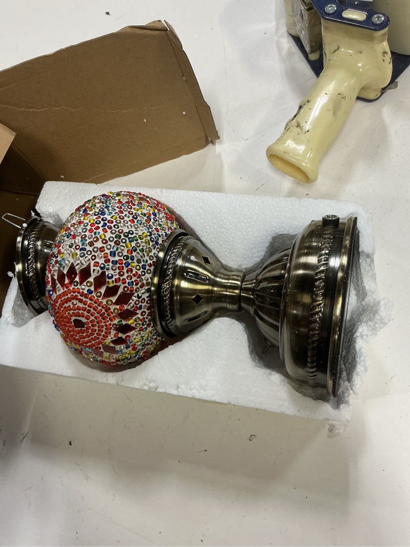Condition photo showing Good Condition for yarra-decor turkish moroccan lamp with bronze base handmade tiffany mosaic glass lamps portable bedside lamps with rechargeable battery 2000mah (led bulb included) (orange1)