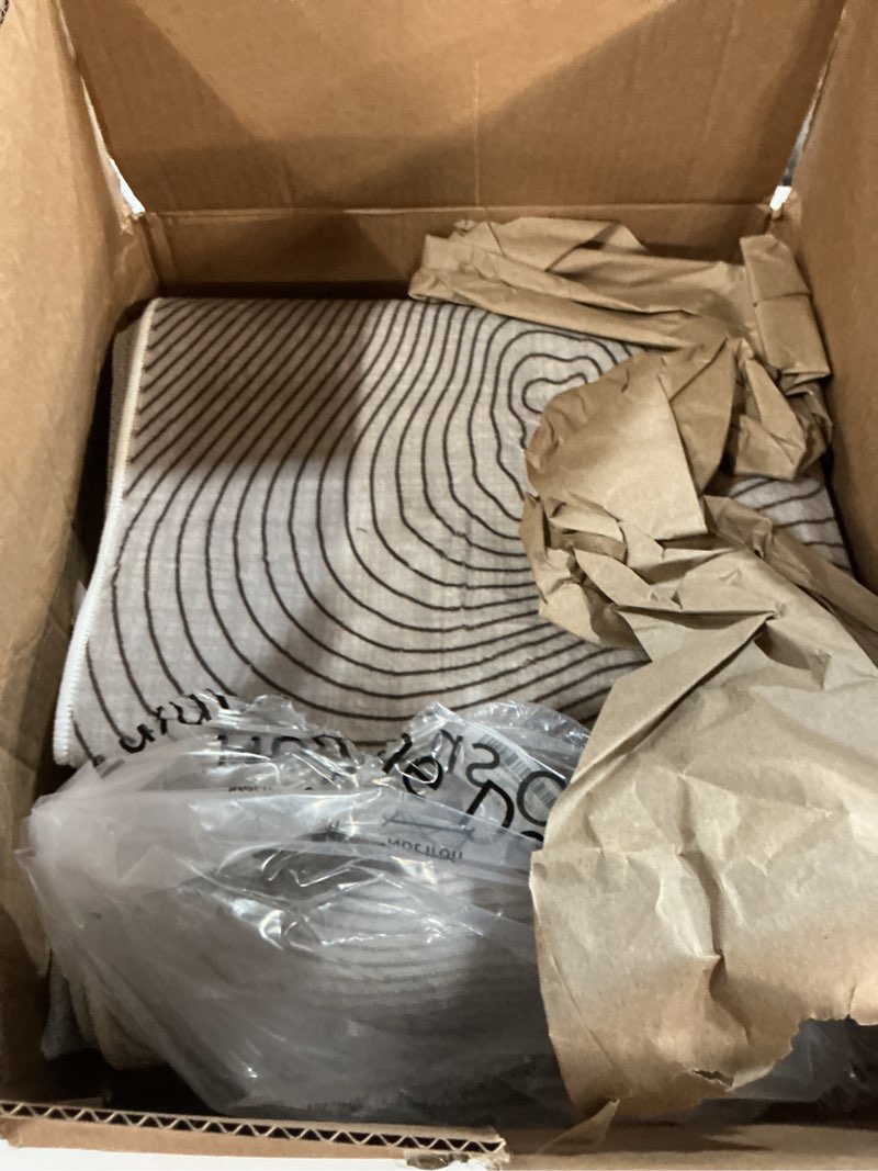 Condition photo showing Good Condition for yinhua abstract area rug 5x7, brown living room rug washable modern rugs non slip, soft area rugs low pile, faux wool carpet for bedroom, dining room, brown brown 5' x 7' (rectangular)