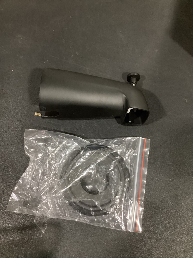 Condition photo showing As Is for Universal Bathroom Tub Spout with Metal Tub Spout Cover Ring, 5 1/4 Inches Reach Wall Front Mount Faucet with Shower Diverter 1/2" IPS Inside Thread(Matte Black)