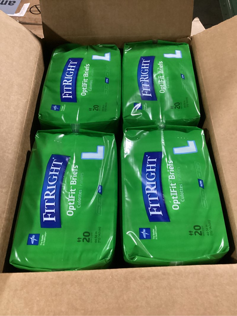 Condition photo showing New/Like New for fitright ultra adult diapers, disposable incontinence briefs with tabs, heavy absorbency, large, 44"-56", 4 packs of 20 (80 total)
