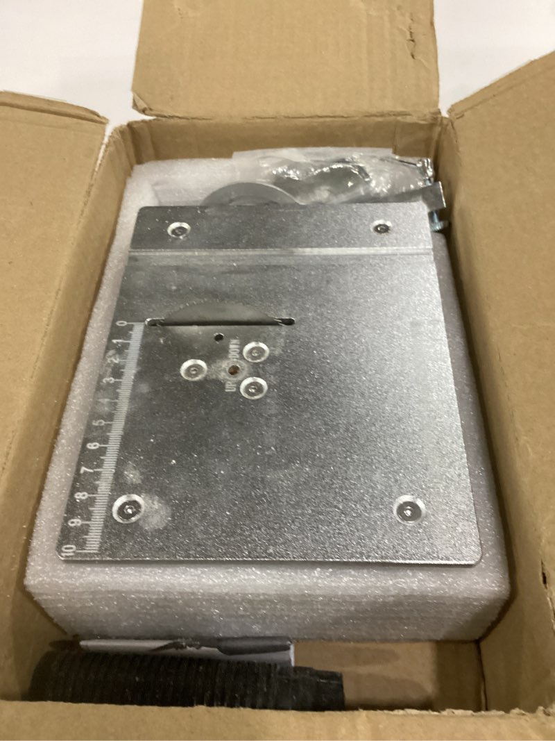 Condition photo showing As Is for mini table saw, rtovzon 96w mini desktop electric saw cutter 7.1"x5.5", cut thickness adjustable precision craft table saw with speed & angle adjust 4* blades, available for wood/pcb/acrylic/plastic single motor