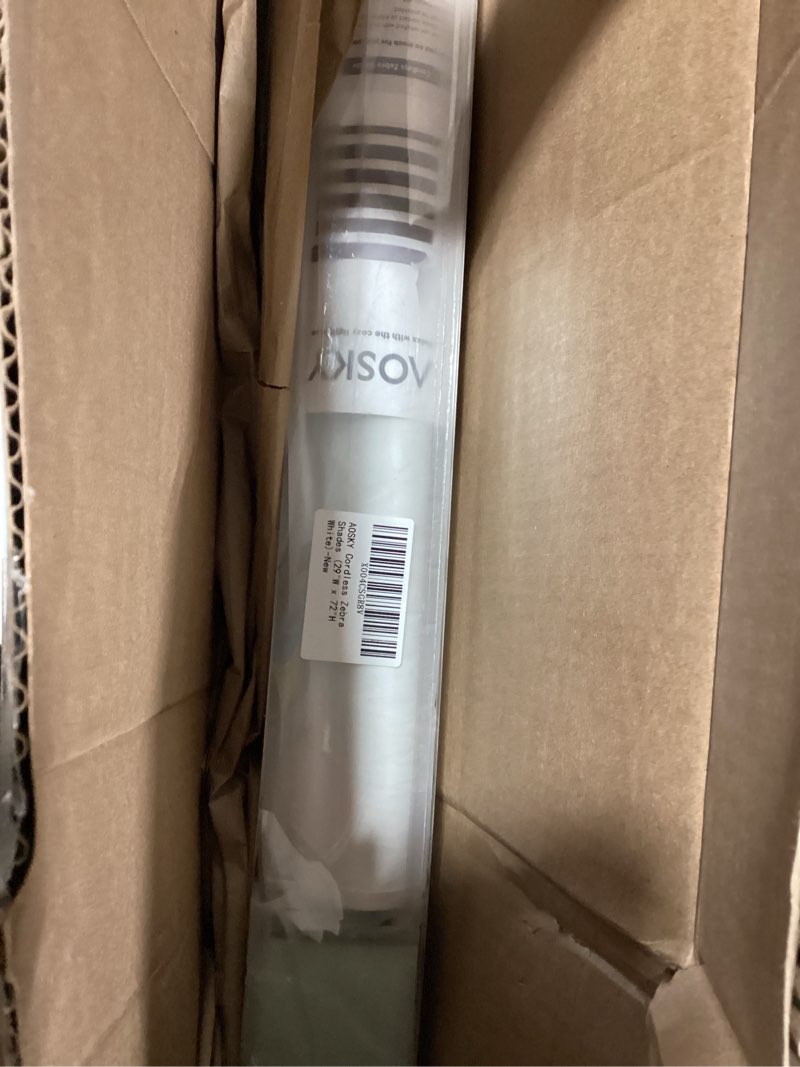 Condition photo showing Good Condition for AOSKY Cordless Zebra Blinds for Windows Pull Down Roller Window Shades Dual Layer Light Filtering Privacy for Day and Night, Free-Stop Door Shades for Home Easy to Install (29\" W X 72\" H, White) 29\"W x 72\"H White