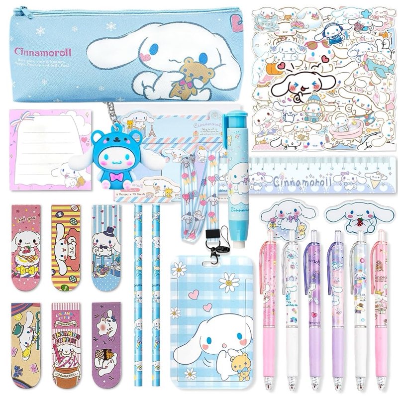 ( similar )CUTE CINNAMOROLL STATIONERY KAWAII SCHOOL SUPPLIES STUFF SET, INCLUDS GEL PENS STICKERS KEYCHAIN NOTEBOOK PINS BADGE HOLDER LANYARD STICKY NOTE BOOKMARK RULER