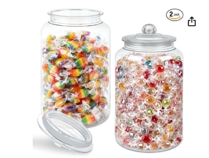 Nuogo 2 Pcs 1.5 Gallon 192 oz Candy & Cookie Jar Plastic Jars with Lids Decorative Apothecary and Ca