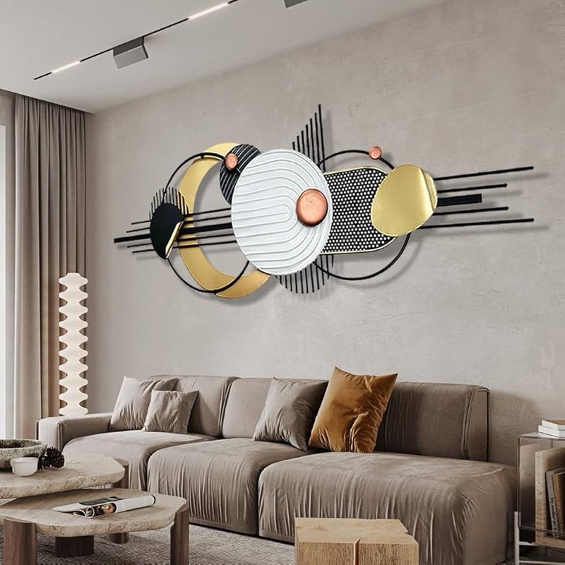 Metal Wall Art, Black and White Gold Wall Sculptures, Minimalist Geometric Decor, 3D Large 59"*21” W