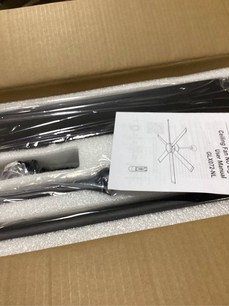 Condition photo showing As Is for ohniyou 60" ceiling fan no light - industrial fan remote & app control, quiet dc motor, indoor/outdoor ceiling fan for patio, shop, garage, aluminum blades, black black-no light 60 inch