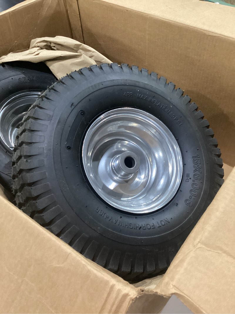 Condition photo showing Good Condition for 15x6.00-6 lawn mower tire and wheel front tire compatible with john deere craftsman husqvarna riding mowers lawn tractors