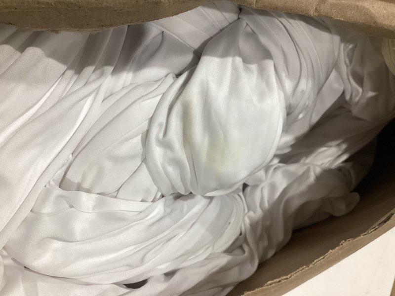 Condition photo showing As Is for 10ft x 20ft wrinkle free white ceiling drapes for wedding parties, 2 panels ceiling tent canopy curtains thick polyester, 20ft long tent draping arch drapery for birthday event decoration white 60"w x 240"l (pack of 2)
