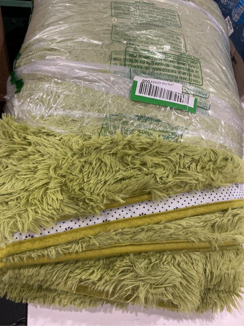 Condition photo showing As Is for fluffy super soft high pile shaggy rug 100% polyester fibers for bedroom, room, living room, dining room, green