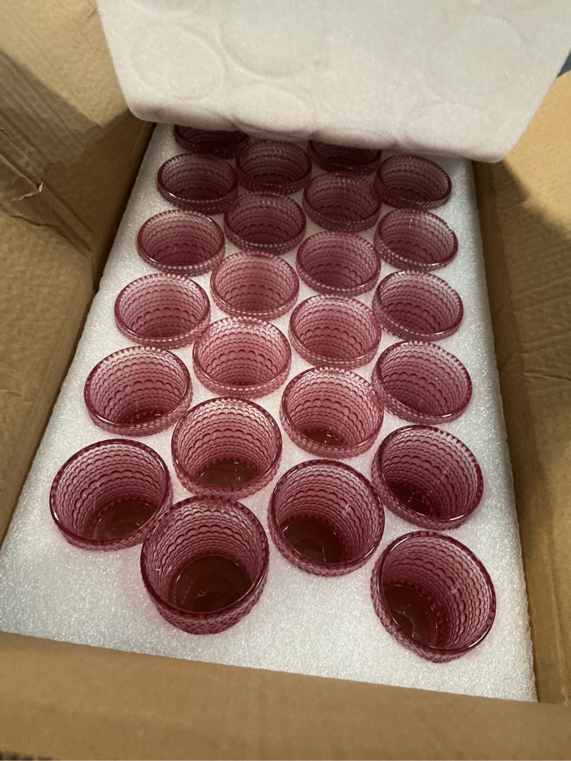 Condition photo showing New/Like New for supmind 24 pcs votive candle holders, glass holders bulk for table centerpiece, tea lights candle holders for wedding shower, party and home decor pink