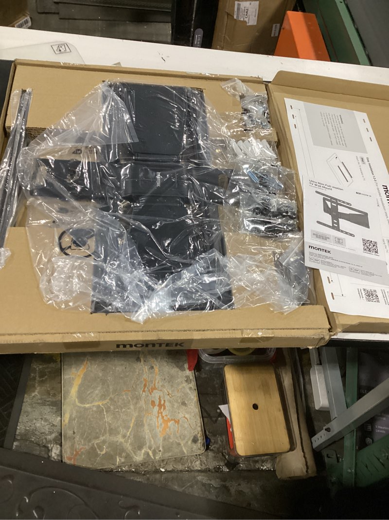 Condition photo showing New/Like New for montek 0.77" ultra slim tv wall mount for 37-75 inch tvs, thin low profile full motion tv wall mount with articulating dual arms, 4x weight tested, max vesa 400x400mm, fits 16/18" studs 37"-75" tv