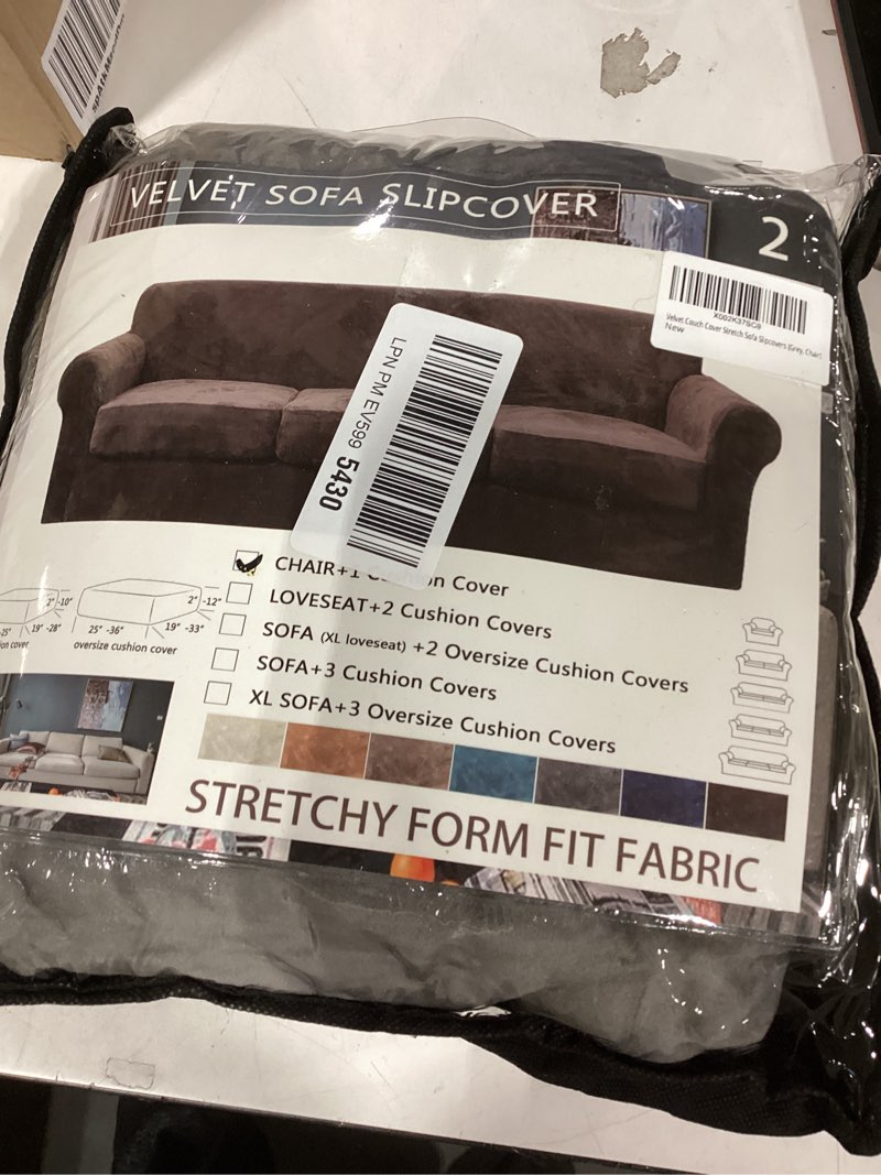Condition photo showing Good Condition for ZNSAYOTX Luxury Velvet Chair Slipcovers with Arms 2 Piece Stretch Chair Covers for Living Room Thick Soft Armchair Slipcover Anti Slip Dog Pet Friendly Furniture Protector (Grey),30"-47"(1 Cushion) 30"-47"(1 CUSHION) Grey