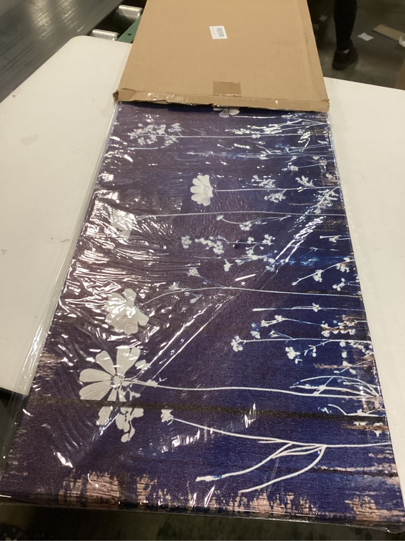 Condition photo showing New/Like New for Navy Blue Botanical Wall Art Boho Flower Wall Decor Minimalist Abstract Wildflower Canvas Prints Vintage Farmhouse White Floral Plant Painting Nature Artwork for Bathroom Bedroom Decorations 14x48" 48"L x 14"W White Flower