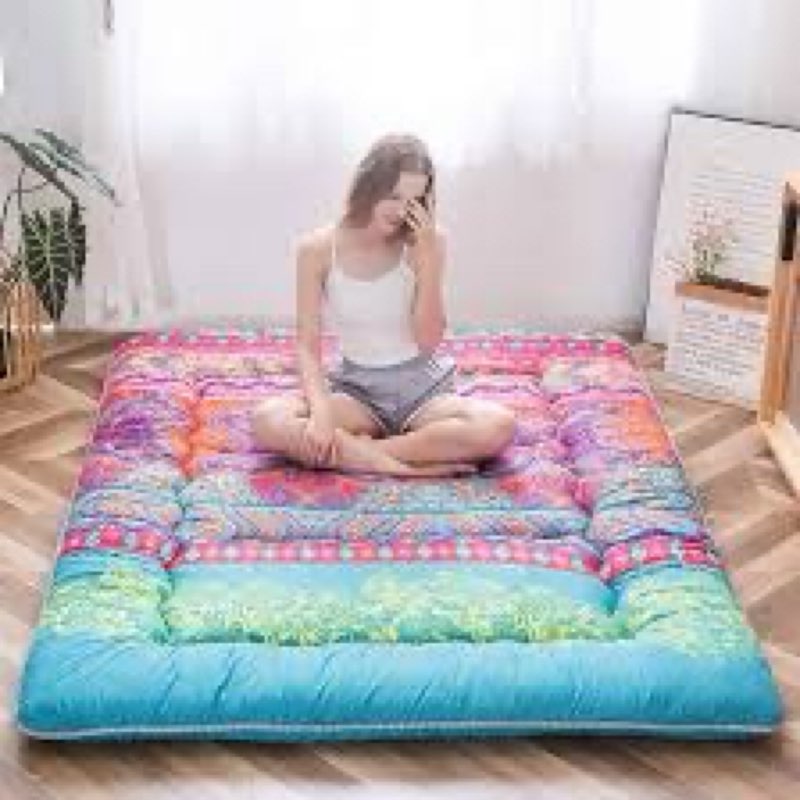 MAXYOYO Bohemian Retro Mattress Boho Floral Japanese Futon Mattress Tatami Floor Mat Foldable Portab
