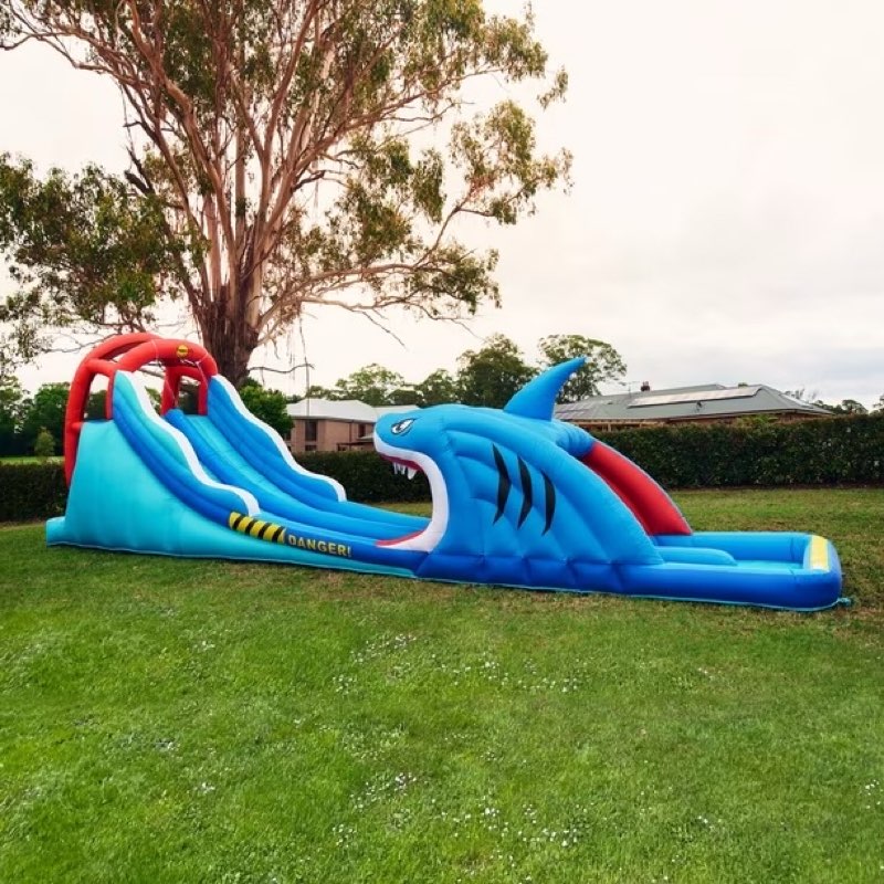 happy hop shark attack double slide inflatable water slide