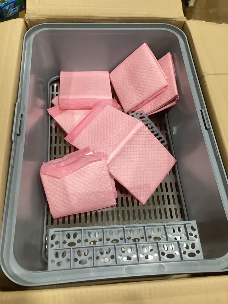 Condition photo showing Good Condition for stainless steel sifting litter box, for pine wood pellet cat litter, xxl metal cat litter boxs with lid, 23.6''x15.7''x14'' high-sided litter box,leak-proof,easy to clean, with scoop, urine pad, liner