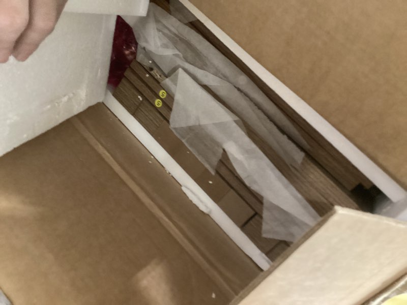 Condition photo showing Good Condition for SICOTAS Rattan Nightstand Set of 2, Rattan Decor Drawer with Brass Knobs Night Stand Bedside Table Boho End Tables Side Tables with Storage Shelf for Bedroom,Small Space Carbon Cherry 2