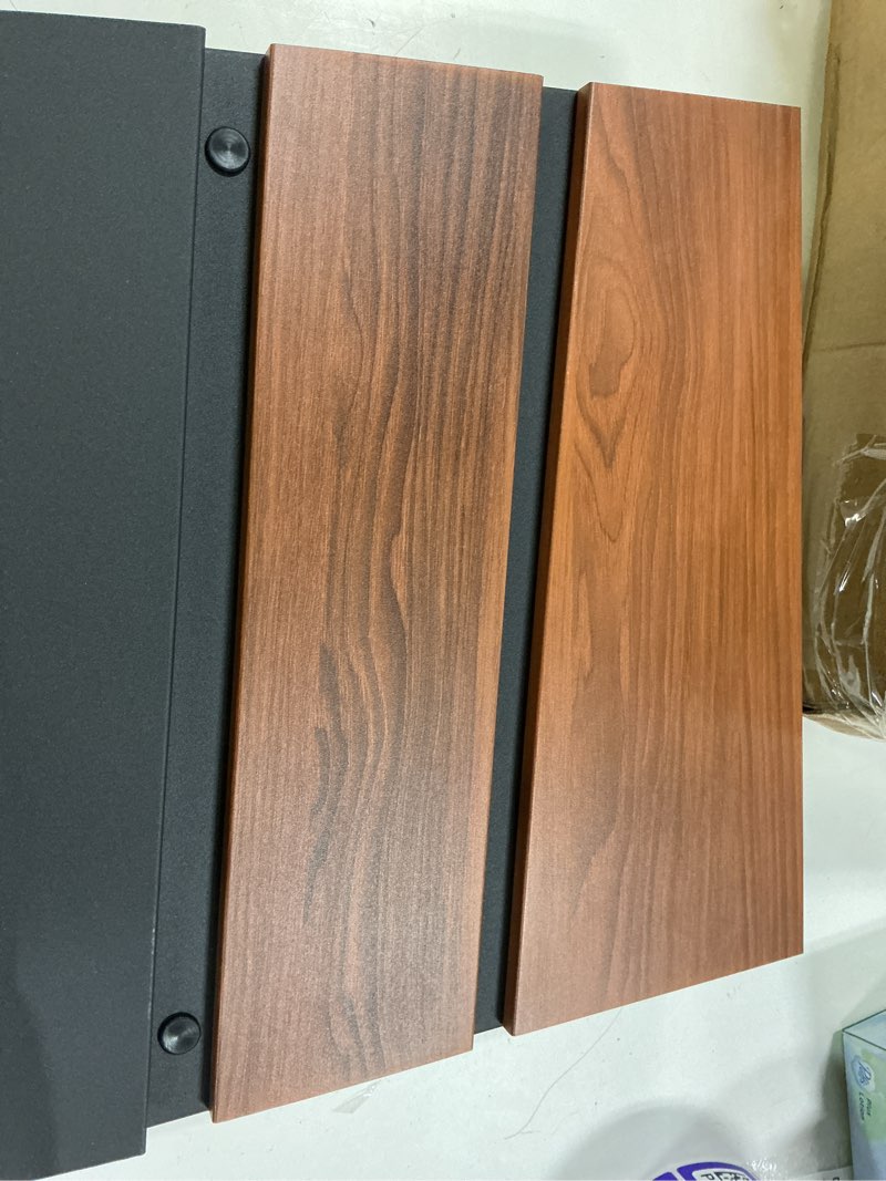 Condition photo showing New/Like New for wall-mount mailbox, wood-grain metal panel, modern mailboxes for outside, large capacity security drop box with lock, metal post box rust resistant brown
