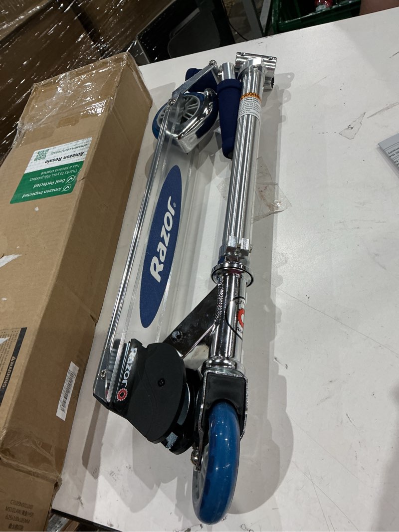 Condition photo showing Good Condition for razor aw kick scooter for kids - wheelie bar, lightweight, foldable, aluminum frame, and adjustable handlebars blue kick scooter