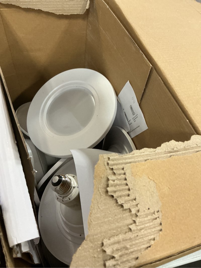 Condition photo showing Good Condition for Jolux 5/6 Inch LED Can Lights Adjustable Recessed Retrofit Downlight,12W=60W,2700K Soft White,800LM,Dimmable,ETL Damp Rated Conversion kit, Recessed Lighting Install,Flat Trim, E26 Base,4-Pack… 2700k( Soft White) Flat 5/6 Inch 12-Pack