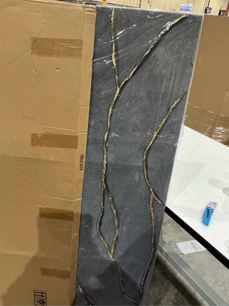 Condition photo showing Good Condition for xianshou canvas wall art hand painted large gold and grey abstract painting textured wall decor 29"x58" home artwork decoration for living room office bedroom dining room 48"l x 24"w black and gold