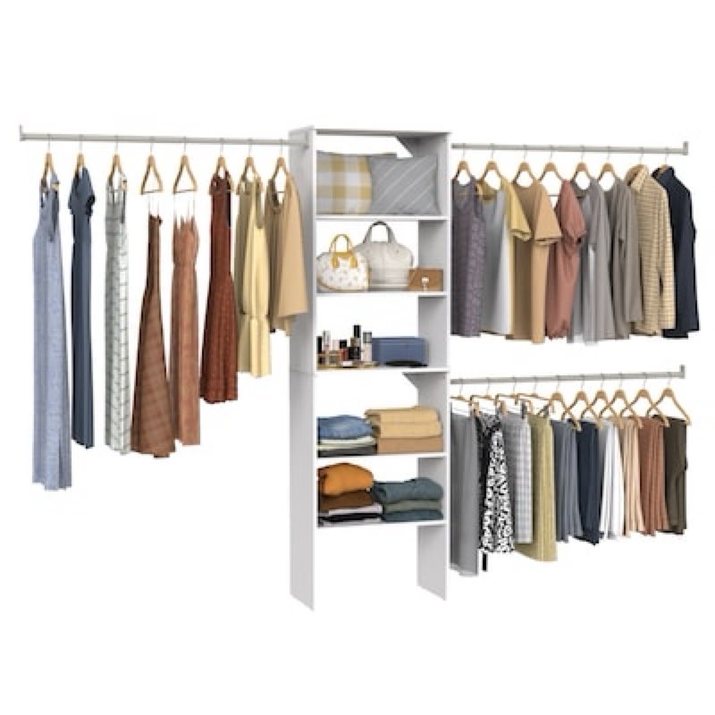 closetmaid brightwood 5-ft to 10-ft w tower system white solid shelving wood closet system