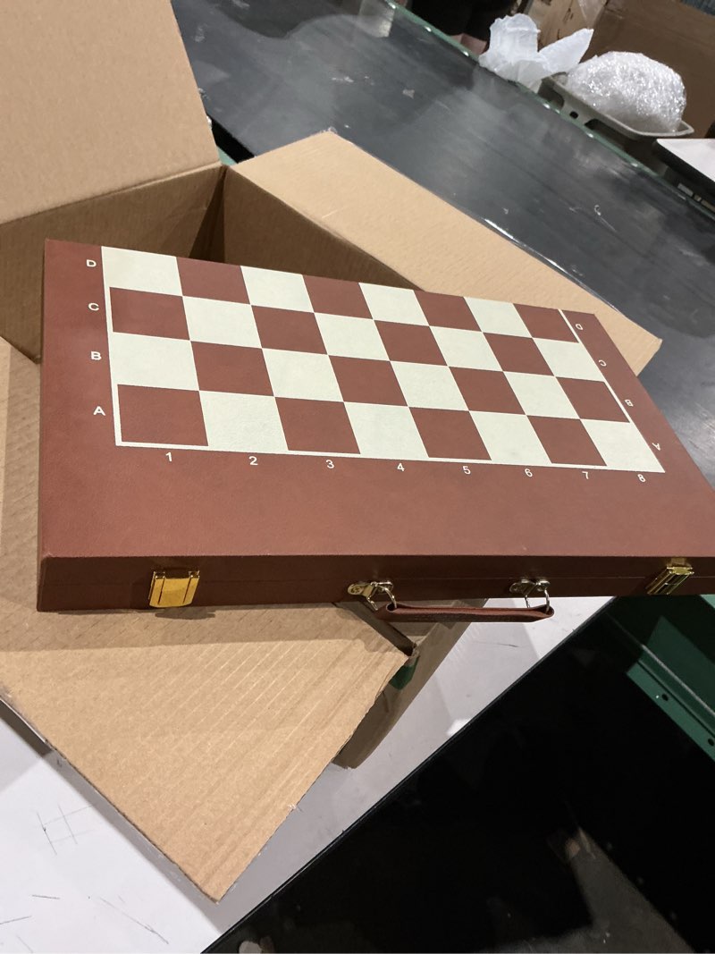 Condition photo showing Good Condition for chess set gift magnetic wooden chess board set portable international chess game foldable chess board w/crafted chess pieces and storage slots chess board game