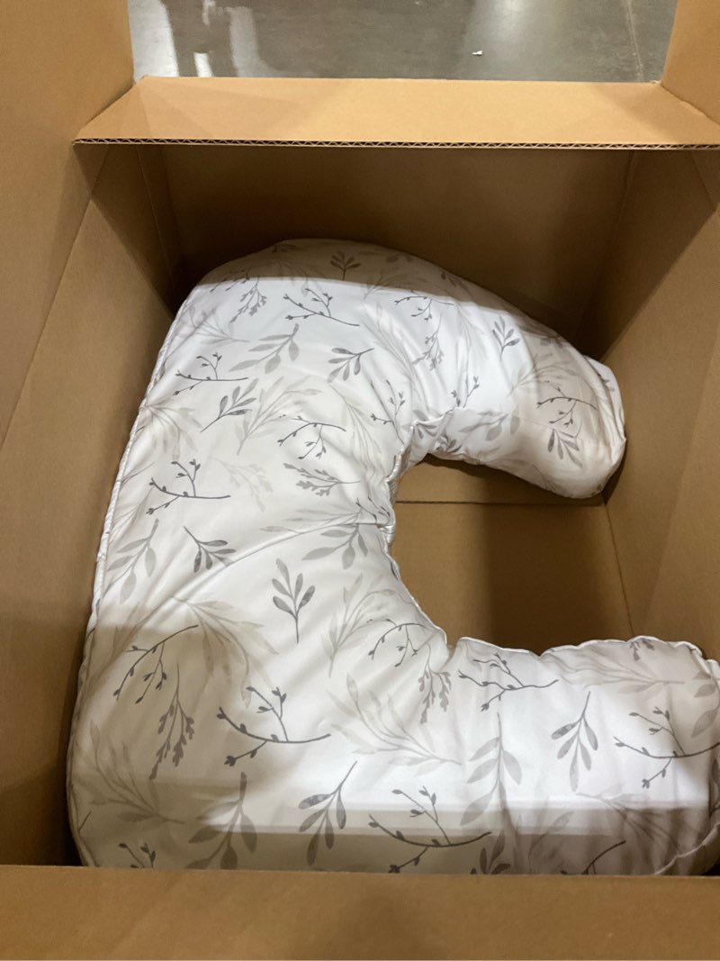 Condition photo showing As Is for Boppy Nursing Pillow - Firm, Ergonomic U-Shaped Bottle and Breastfeeding Pillow with High Lift for Comfort and Support, Spacious Surface - Gray Gentle Leaves New Nursing Pillow Gray Gentle Leaves