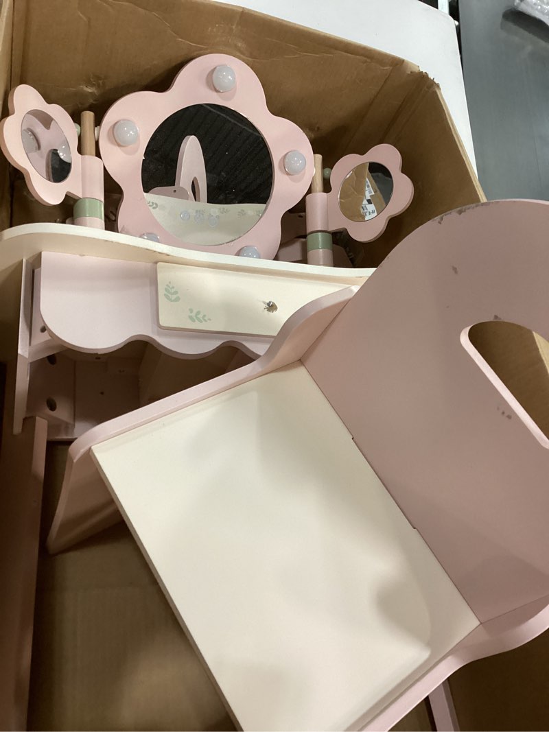 Condition photo showing Good Condition for OOOK Kids Vanity Table and Chair Set with Lights, Makeup Vanities with Touch Screen 3 Colors, Pink Girls Vanitys, Enough for Real and Pretend Makeup, Toddler Vanity for 3 Year Old