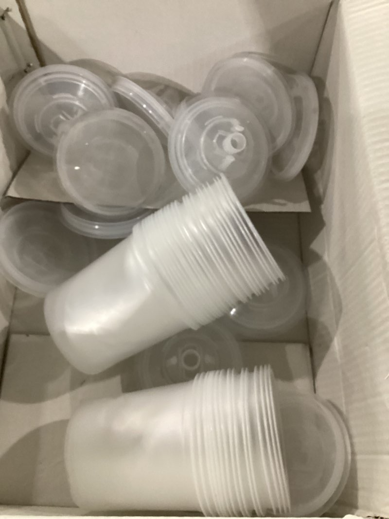 Condition photo showing As Is for disposable paint sprayer gun cup 20 ounce(600ml) kit with 50 cups and lids system, 1 hard cup with retainer ring, 10 plugs and 1 paint stirrer for automotive commercial coatings
