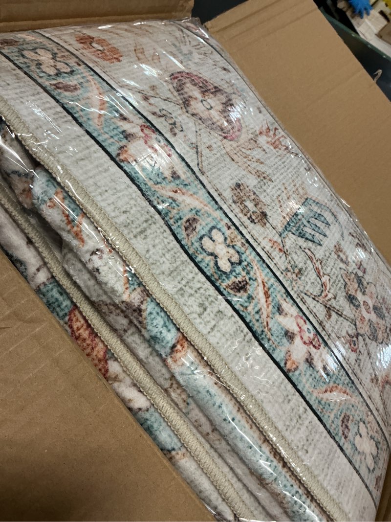 Condition photo showing New/Like New for tortania area rug living room rugs - 9x12 washable boho rug vintage oriental distressed farmhouse large thin indoor carpet for living room bedroom under dining table home office - aqua multi 9' x 12' (rectangular) aqua multi
