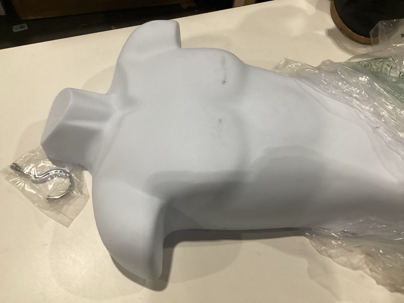 Condition photo showing As Is for sswbasics male molded shatterproof white shapely torso form with hook - fits men's sizes