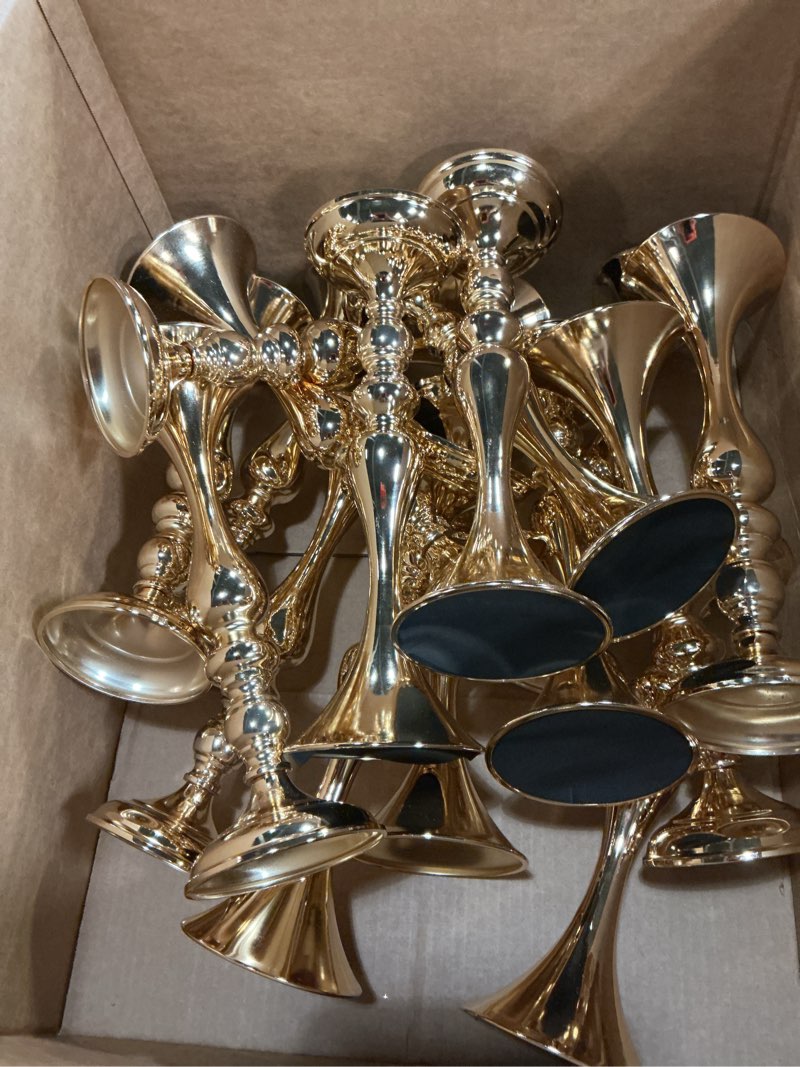 Condition photo showing New/Like New for sadnyy 16 pcs metal flower arrangements stand metal wedding centerpiece stand tall table decor flower vase for wedding reception centerpieces event party hotel home decor(15 inch,gold) gold 15 inch