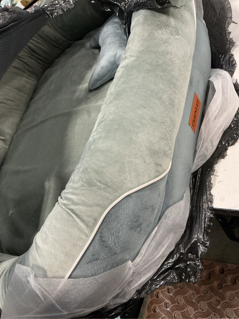 Condition photo showing As Is for cwawz large orthopedic dog bed, 36 in. dog bed for large sized dogs with full-surround bolsters, dual-sided dog cooling beds with memory foam, washable pet sofa couch with nonslip bottom, dark grey 36"l x 27"w x 8.5"th dark grey