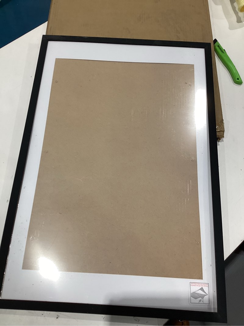 Condition photo showing As Is for upsimples 16x24 picture frame, display pictures 14x20 with mat or 16 x 24 without, wall hanging poster frames, black, 1 pack