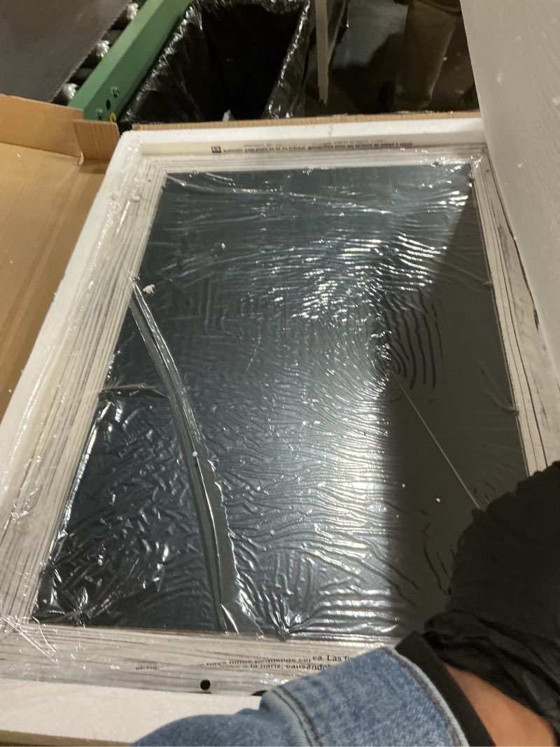 Condition photo showing Good Condition for COGOOD Farmhouse Bathroom Mirror - 30 x 21 Rustic Wood Framed Wall Barn Door Mirror for Entryway, Living Room, Vanity Wall Decor (White) White 30"L x 21"W