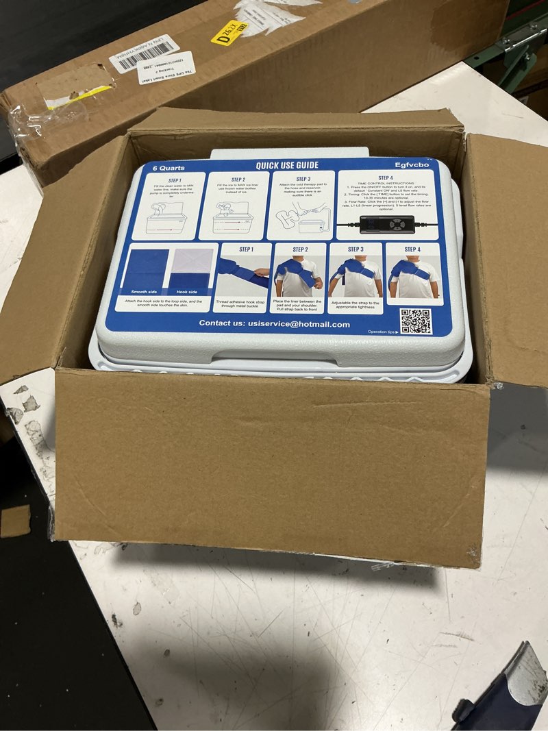 Condition photo showing As Is for ice machine for shoulder after surgery, shoulder rotator cuff cold therapy machine compression pad cryotherapy machine for post-surgery care, ice therapy system for knee, elbow, joint (6-quart) shoulder pad 6-quart