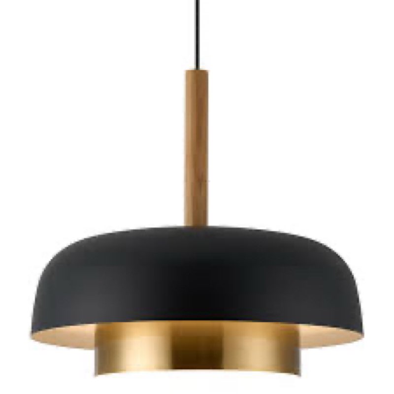 Mid Century Large Pendant Lighting,18.8 inch,Double-Layer,Real Wood Accent,Black and Gold Modern Cha