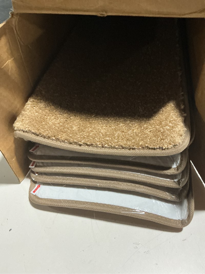 Condition photo showing Good Condition for pure era bullnose carpet stair treads set tape free non-slip indoor stair protectors pet friendly rugs covers soft skid resistant washable reusable 9.5" x 30"(7 pieces, camel brown) camel brown 7 pieces with bullnose